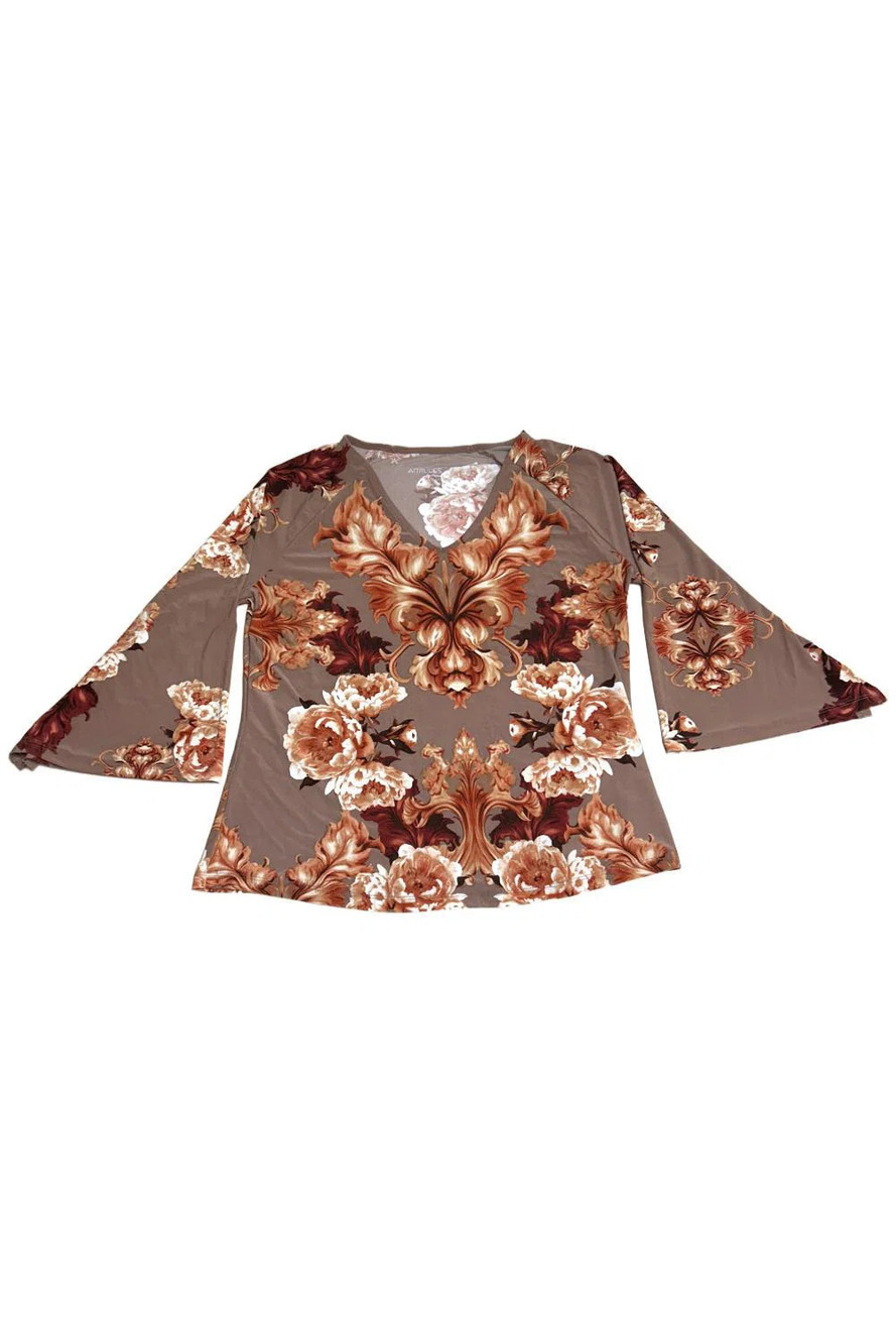 Attitudes by Renee Women's  Como Jersey Printed Blouse Brown Sugar - Regular